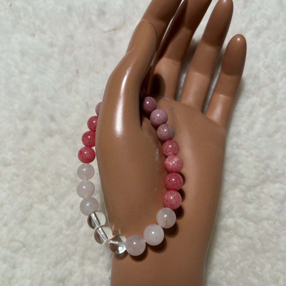 Bracelet 8,5mm  Rose Quartz,  Clear Quartz,  Rhodonite , Rhdochrosite - Picture 8 of 8